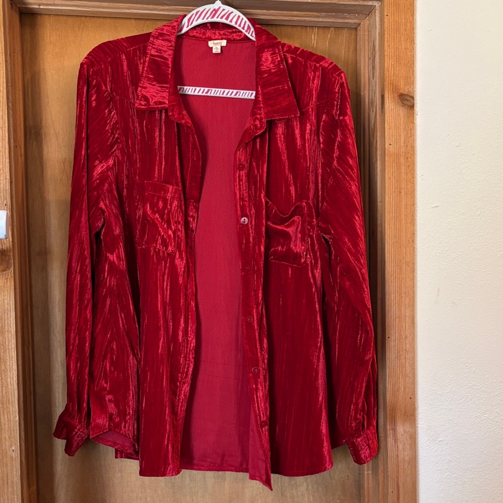 Reba Red Velvet Blouse with Embroidered Details
